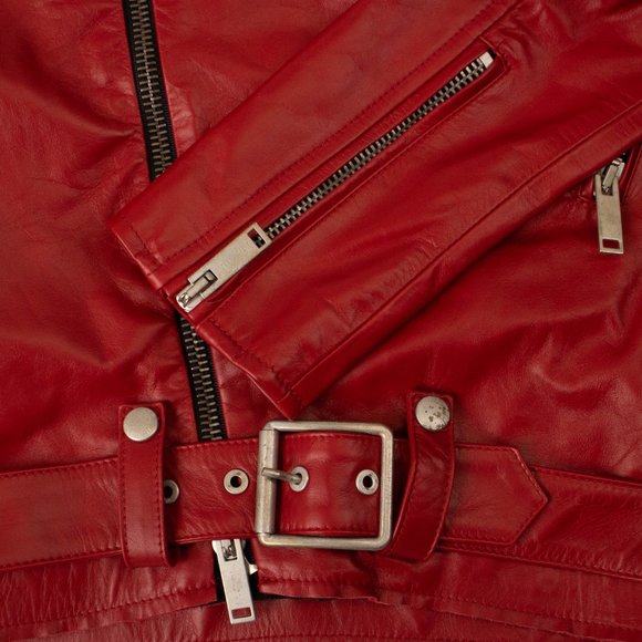 UNRAVEL PROJECT Red Leather Hybrid Biker Jacket Size 4/40 $2310 - Picture 3 of 5